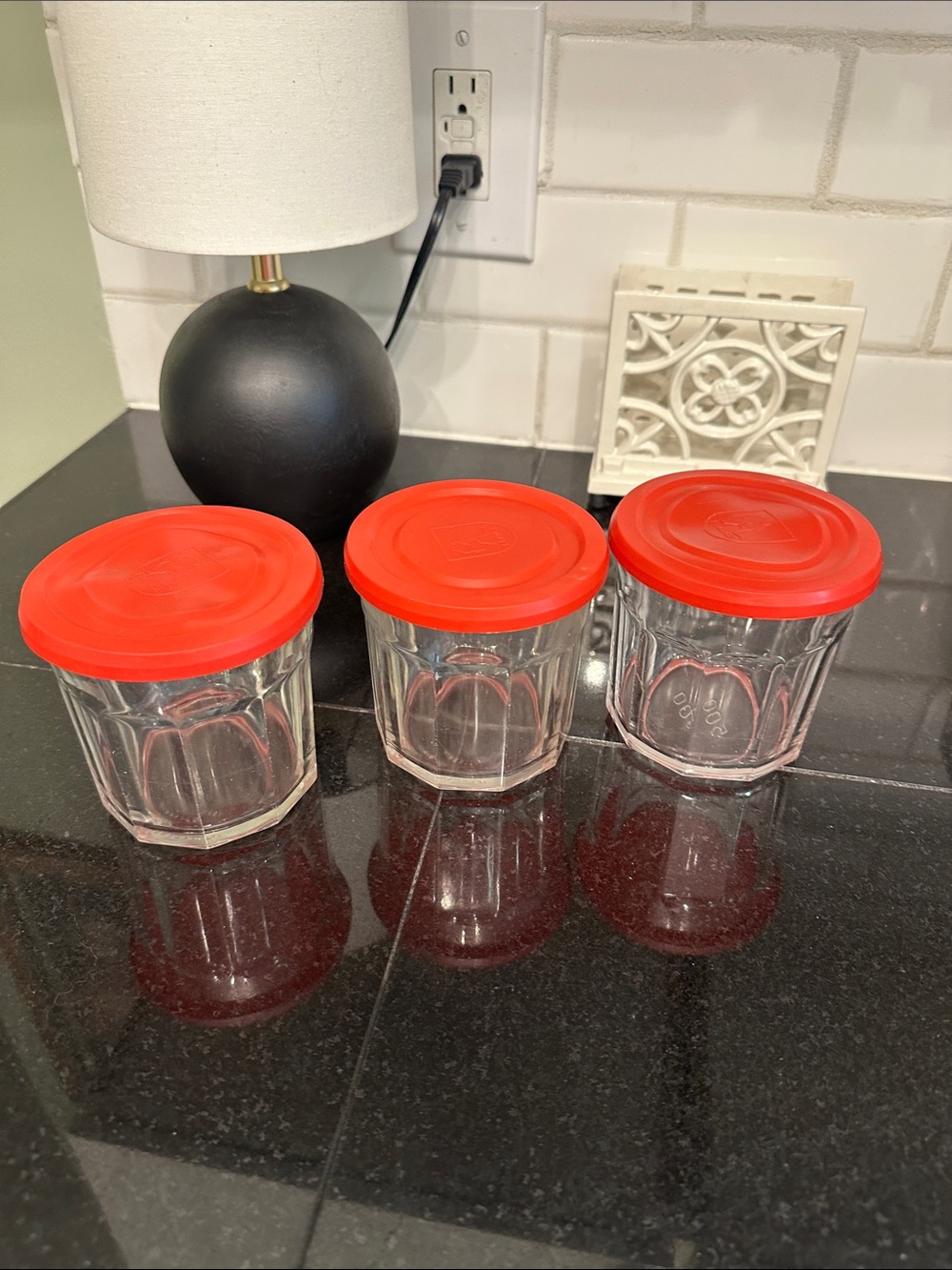Set of 3 Glass Food Storage Jars with Red Lids
